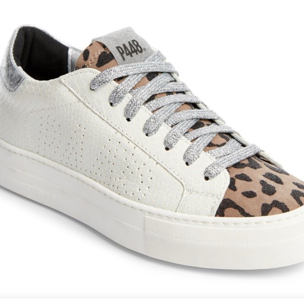 P448 White Leopard Print Low-Top Sneakers